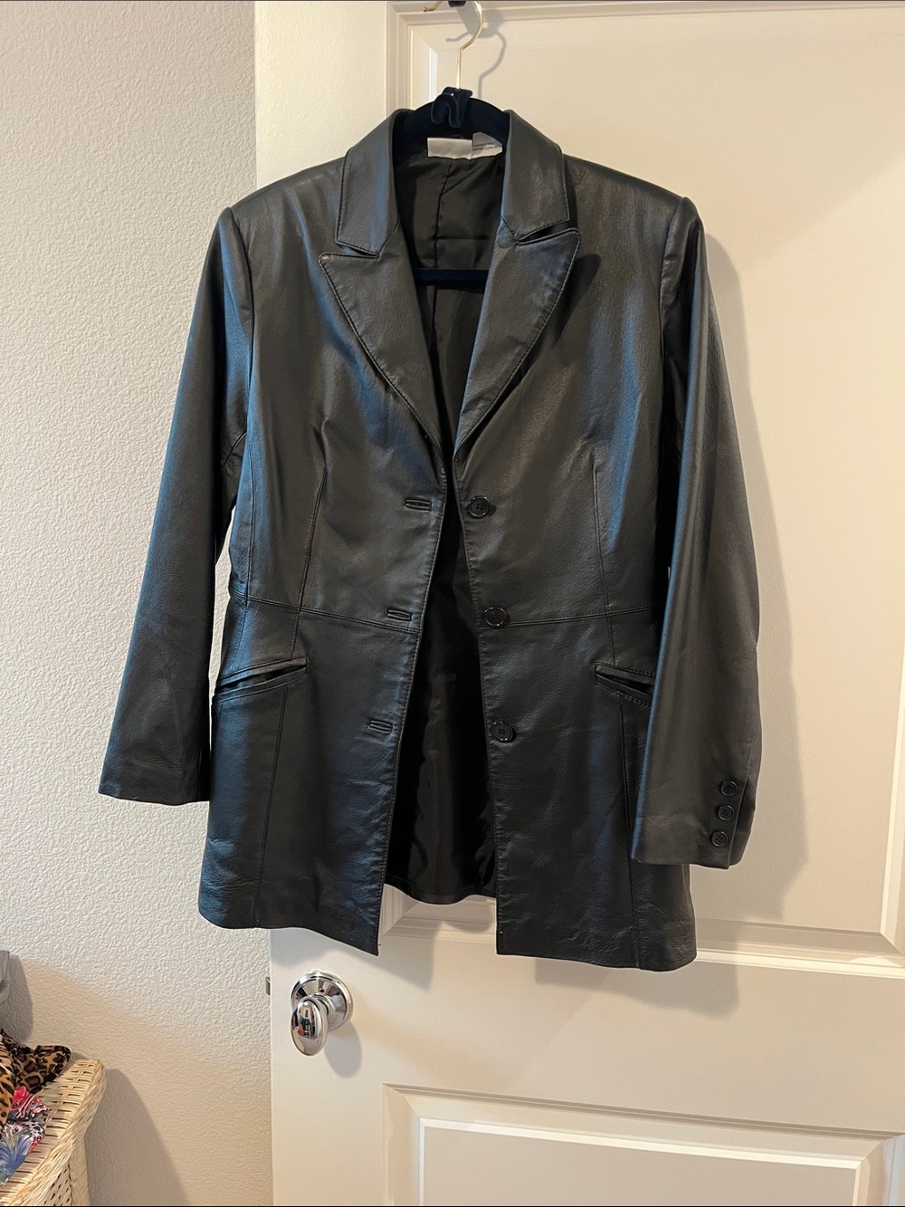 Classic Black Leather Blazer Jacket - Women